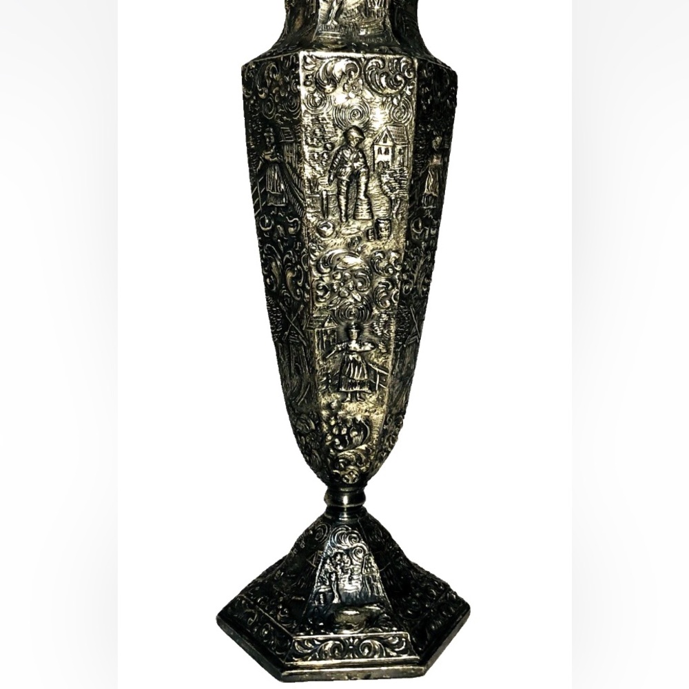 Vintage Ornate Embossed Dutch Village  Jennings Brothers Silver-plated Vase